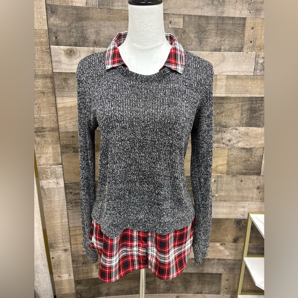 Silvergate Black Sweater w Faux Red Plaid Tunic Medium